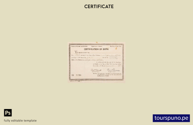 Plantilla de certificado de nacimiento lista para imprimir del Departamento de 1